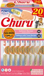 Inaba Churu Salmon & Tuna Variety Creamy Puree Grain-Free Lickable Cat Treats, 0.5-oz tube, 20 count
