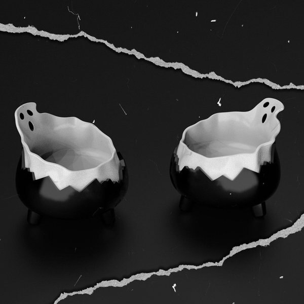Happy & Polly Ghost Cat Drinking Fountain & Top Hat Bowl Set