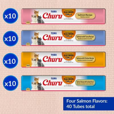 Show full view: Inaba Churu Salmon Variety Creamy Puree Grain-Free Lickable Cat Treats, 0.5-oz tube, 40 count slide 4 of 11