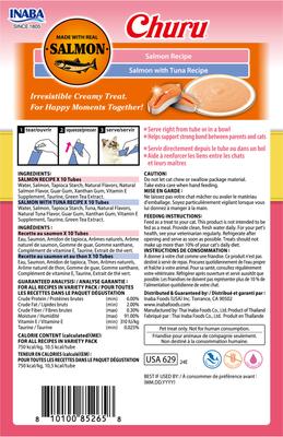 Show full view: Inaba Churu Salmon & Tuna Variety Creamy Puree Grain-Free Lickable Cat Treats, 0.5-oz tube, 20 count slide 3 of 11
