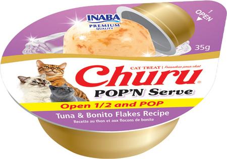 Show full view: Inaba Churu Pop'n Serve Tuna with Bonito Flakes Grain-Free Lickable Cat Treats, 1.2-oz cup, 8 count slide 4 of 8