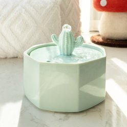 TISTIK Ceramic Cat Water Fountain Dinker Cactus Pet Water