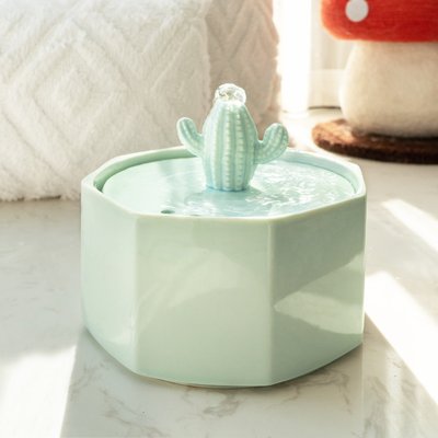 Happy & Polly Happy & Polly Cactus Style Ceramic Cat Water Fountain, 1.5-liter
