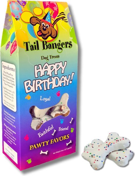 Tail Bangers Happy Birthday Variety Pack Peanut Butter, Peanut Butter with Yogurt, Cheddar & Bacon Crunchy Dog Treats, 3 count