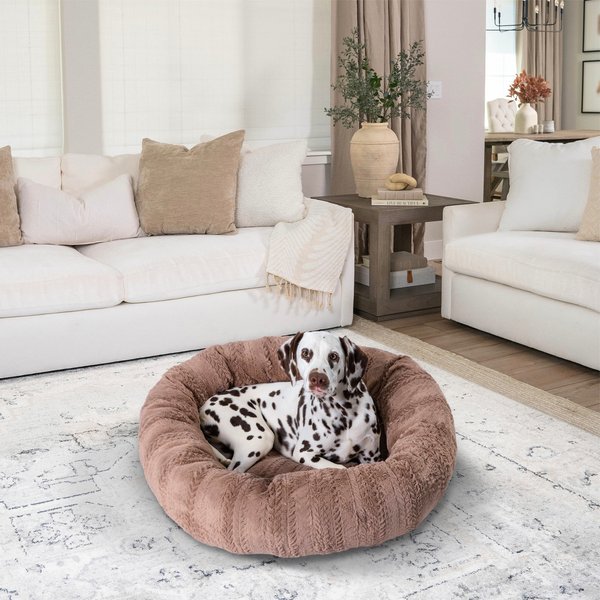 Show full view: Best Friends by Sheri Premium Herringbone Orthopedic Donut Dog & Cat Bed, Desert Rose, Medium slide 1 of 7