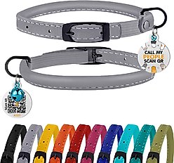 BRONZEDOG Leather Cat Collar with Bell, Smoke Grey slide 1 of 7