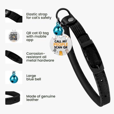 Show full view: BRONZEDOG Leather Cat Collar with Bell, Black Midnight slide 2 of 8