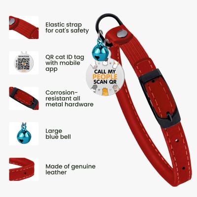 Show full view: BRONZEDOG Leather Cat Collar with Bell, Red slide 2 of 8