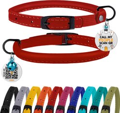 BRONZEDOG Leather Cat Collar with Bell, Red