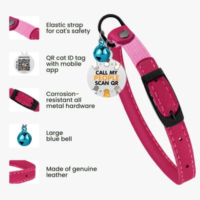 Show full view: BRONZEDOG Leather Cat Collar with Bell, Pink Berry slide 2 of 8