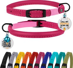 BRONZEDOG Leather Cat Collar with Bell, Pink Berry