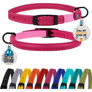 BRONZEDOG Leather Cat Collar with Bell, Pink Berry