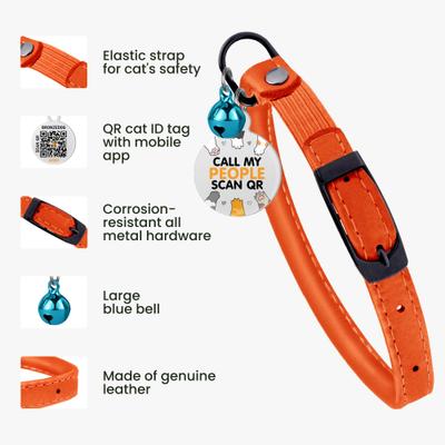 Show full view: BRONZEDOG Leather Cat Collar with Bell, Orange slide 2 of 8