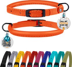 BRONZEDOG Leather Cat Collar with Bell, Orange