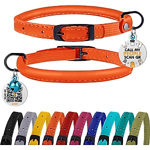 BRONZEDOG Leather Cat Collar with Bell, Orange