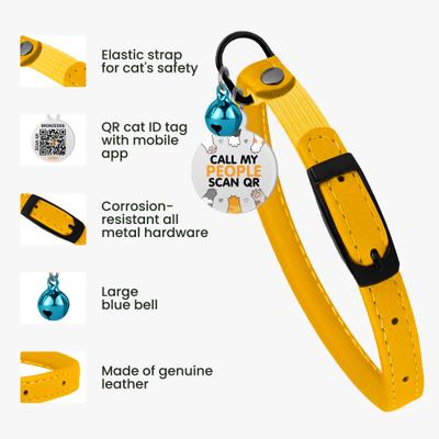 Show full view: BRONZEDOG Leather Cat Collar with Bell, Mustard Yellow slide 3 of 9