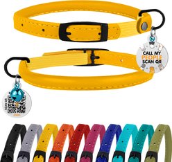 BRONZEDOG Leather Cat Collar with Bell, Mustard Yellow