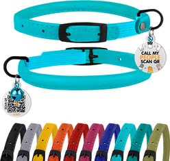 BRONZEDOG Leather Cat Collar with Bell, Light Blue