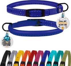 BRONZEDOG Leather Cat Collar with Bell, Aqua Blue