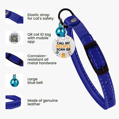 Show full view: BRONZEDOG Leather Cat Collar with Bell, Aqua Blue slide 2 of 8