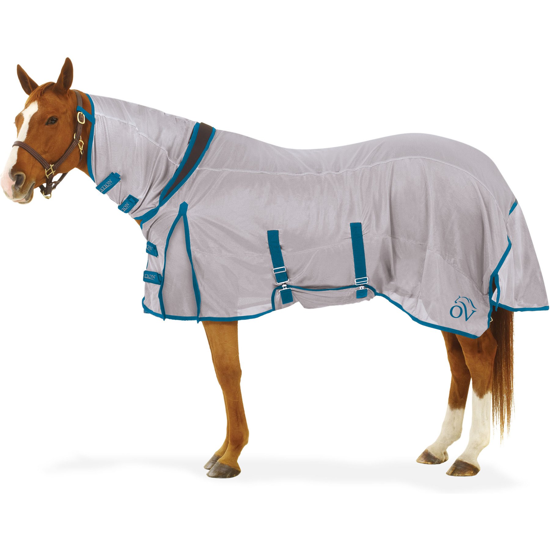 Ovation Neck & Belly Cover Super Horse Fly Sheet, Grey/Teal, 72-in
