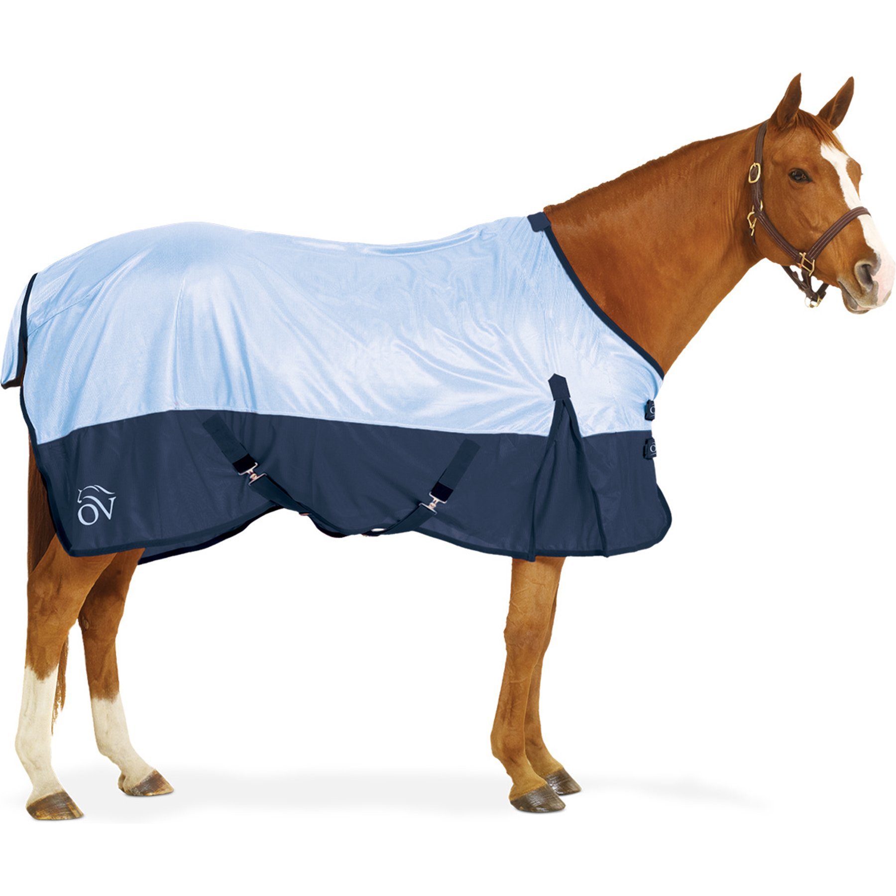 Ovation Surcingle Super Horse Fly Sheet, Lt Blue/Navy, 66-in
