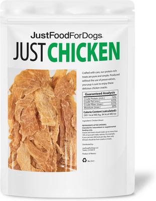 Show full view: JustFoodForDogs Chicken Breast Dehydrated Dog Treats, 2.5-oz, pack of 4 slide 5 of 8