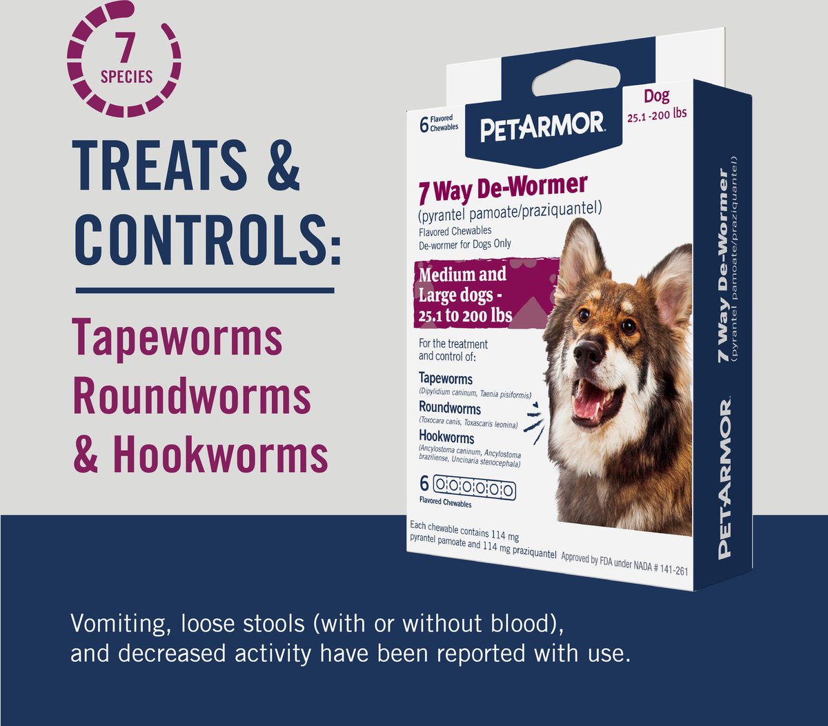 PETARMOR 7 Way Dewormer for Hookworms, Roundworms & Tapeworms for ...