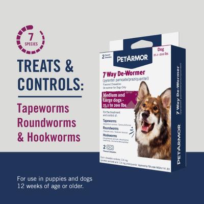 Show full view: PetArmor 7 Way Dewormer for Hookworms, Roundworms & Tapeworms for Medium & Large Breed Dogs, 6 count slide 2 of 8