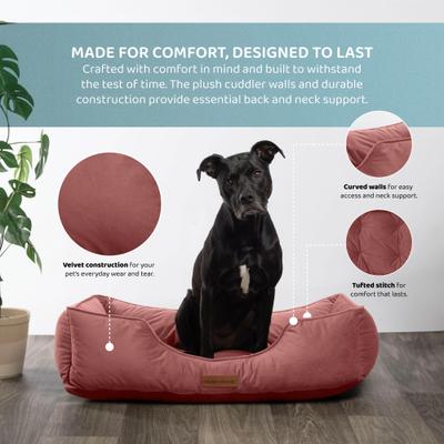 Show full view: MODERN THREADS Luxury Tufted Velvet Cuddler Dog & Cat Bed with Removable Cover, Rosewood, 34 x 25 x 9-in slide 5 of 8