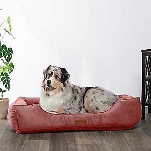 MODERN THREADS Luxury Tufted Velvet Cuddler Dog & Cat Bed with Removable Cover, Rosewood, 42 x 30 x 10-in