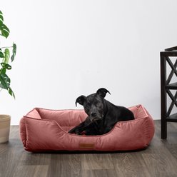 MODERN THREADS Luxury Tufted Velvet Cuddler Dog & Cat Bed with Removable Cover, Rosewood, 34 x 25 x 9-in