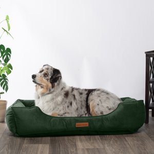 MODERN THREADS Luxury Tufted Velvet Cuddler Dog & Cat Bed with Removable Cover, Forest Green, 42 x 30 x 10-in