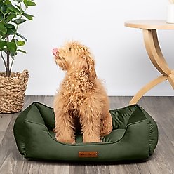 MODERN THREADS Luxury Tufted Velvet Cuddler Dog & Cat Bed, Forest Green, 28 x 21 x 9-in