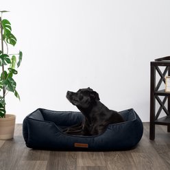 MODERN THREADS Luxury Tufted Velvet Cuddler Dog & Cat Bed with Removable Cover, Denim, 34 x 25 x 9-in