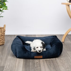MODERN THREADS Luxury Tufted Velvet Cuddler Dog & Cat Bed, Denim, 28 x 21 x 9-in