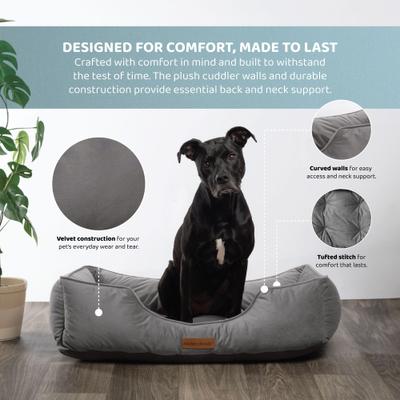 Show full view: MODERN THREADS Luxury Tufted Velvet Cuddler Dog & Cat Bed with Removable Cover, Charcoal, 34 x 25 x 9-in slide 6 of 9