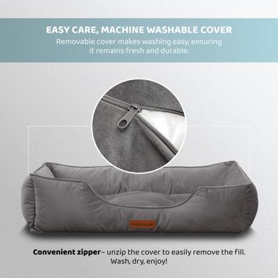 Show full view: MODERN THREADS Luxury Tufted Velvet Cuddler Dog & Cat Bed with Removable Cover, Charcoal, 34 x 25 x 9-in slide 7 of 9