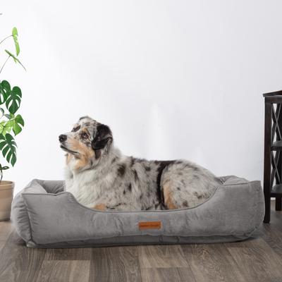 Show full view: MODERN THREADS Luxury Tufted Velvet Cuddler Dog & Cat Bed with Removable Cover, Charcoal, 34 x 25 x 9-in slide 5 of 9