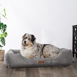 MODERN THREADS Luxury Tufted Velvet Cuddler Dog & Cat Bed with Removable Cover, Charcoal, 34 x 25 x 9-in