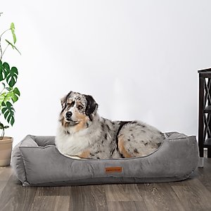MODERN THREADS Luxury Tufted Velvet Cuddler Dog & Cat Bed, Charcoal, 28 x 21 x 9-in