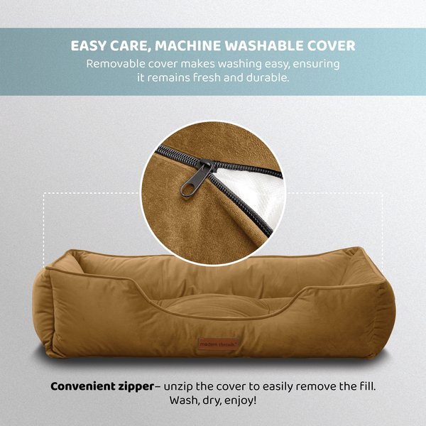 Show full view: MODERN THREADS Luxury Tufted Velvet Cuddler Dog & Cat Bed with Removable Cover, Caramel, 34 x 25 x 9-in slide 6 of 8