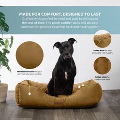 MODERN THREADS Luxury Tufted Velvet Cuddler Dog & Cat Bed with Removable Cover, Caramel, 34 x 25 x 9-in slide 2 of 7