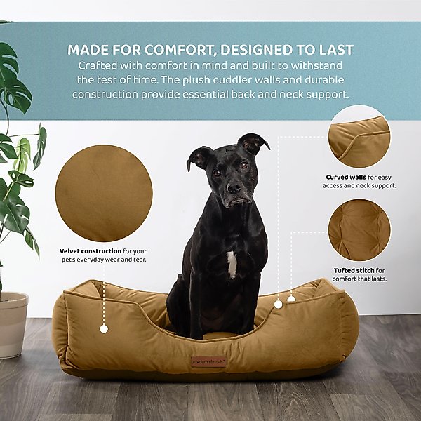 Show full view: MODERN THREADS Luxury Tufted Velvet Cuddler Dog & Cat Bed with Removable Cover, Caramel, 34 x 25 x 9-in slide 7 of 8