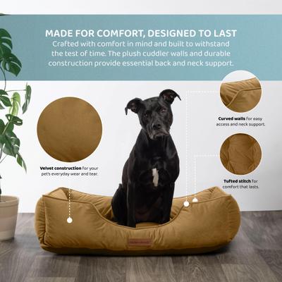Show full view: MODERN THREADS Luxury Tufted Velvet Cuddler Dog & Cat Bed with Removable Cover, Caramel, 42 x 30 x 10-in slide 6 of 9