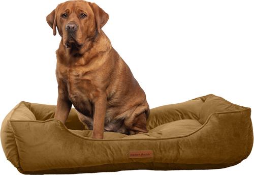 Show full view: MODERN THREADS Luxury Tufted Velvet Cuddler Dog & Cat Bed with Removable Cover, Caramel, 42 x 30 x 10-in slide 3 of 9