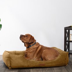 MODERN THREADS Luxury Tufted Velvet Cuddler Dog & Cat Bed with Removable Cover, Caramel, 42 x 30 x 10-in