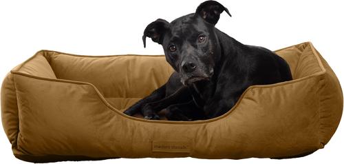 Show full view: MODERN THREADS Luxury Tufted Velvet Cuddler Dog & Cat Bed with Removable Cover, Caramel, 34 x 25 x 9-in slide 3 of 8