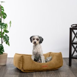 MODERN THREADS Luxury Tufted Velvet Cuddler Dog & Cat Bed, Caramel, 28 x 21 x 9-in