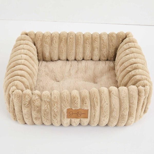 JESSICA SIMPSON Modern Ultra Luxurious Rabbit Fur Cuddler Dog & Cat Bed with Removable Cover
